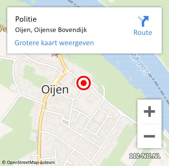 Locatie op kaart van de 112 melding: Politie Oijen, Oijense Bovendijk op 9 juli 2021 15:43