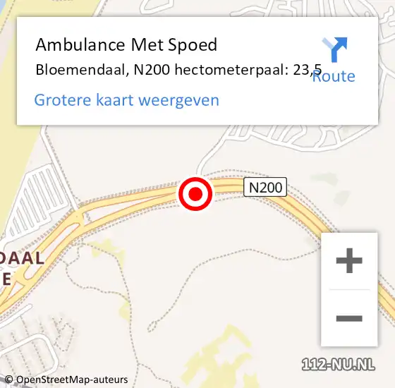 Locatie op kaart van de 112 melding: Ambulance Met Spoed Naar Bloemendaal, N200 hectometerpaal: 23,5 op 9 juli 2021 15:52