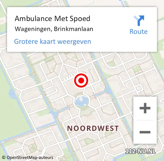 Locatie op kaart van de 112 melding: Ambulance Met Spoed Naar Wageningen, Brinkmanlaan op 9 juli 2021 16:18