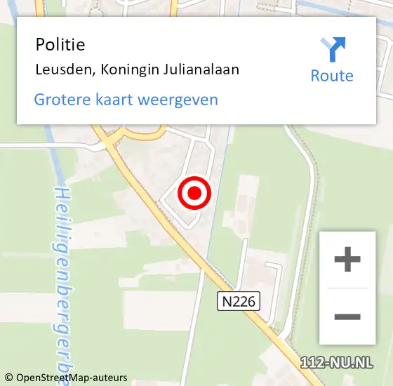 Locatie op kaart van de 112 melding: Politie Leusden, Koningin Julianalaan op 9 juli 2021 16:27