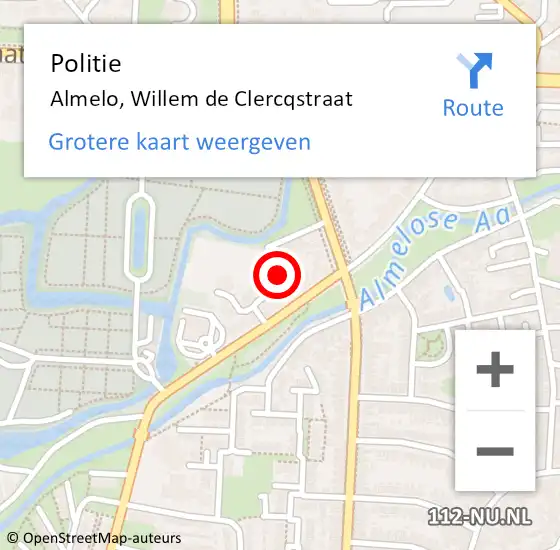Locatie op kaart van de 112 melding: Politie Almelo, Willem de Clercqstraat op 9 juli 2021 16:33