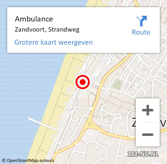 Locatie op kaart van de 112 melding: Ambulance Zandvoort, Strandweg op 9 juli 2021 16:34