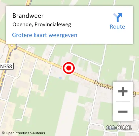 Locatie op kaart van de 112 melding: Brandweer Opende, Provincialeweg op 9 juli 2021 16:49