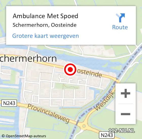 Locatie op kaart van de 112 melding: Ambulance Met Spoed Naar Schermerhorn, Oosteinde op 15 juni 2014 23:38