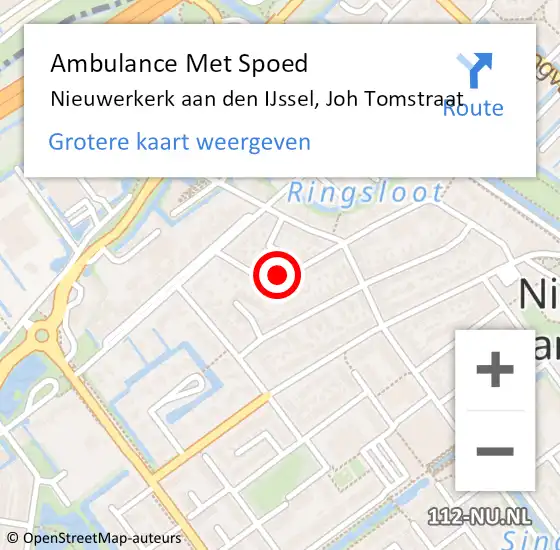 Locatie op kaart van de 112 melding: Ambulance Met Spoed Naar Nieuwerkerk aan den IJssel, Joh Tomstraat op 9 juli 2021 17:29