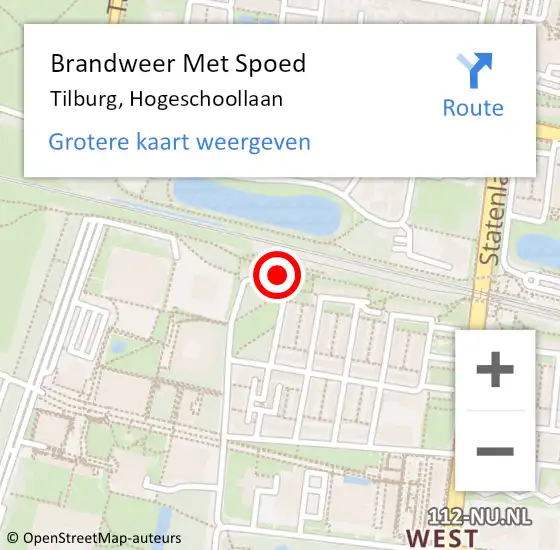 Locatie op kaart van de 112 melding: Brandweer Met Spoed Naar Tilburg, Hogeschoollaan op 9 juli 2021 17:37