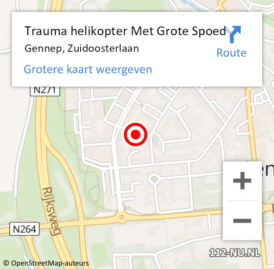 Locatie op kaart van de 112 melding: Trauma helikopter Met Grote Spoed Naar Gennep, Zuidoosterlaan op 9 juli 2021 18:28