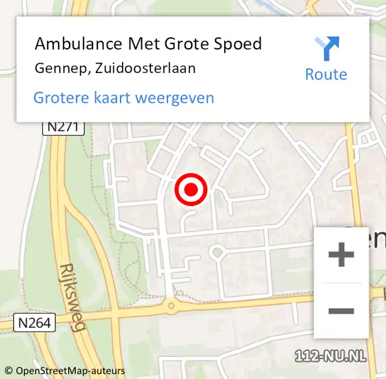 Locatie op kaart van de 112 melding: Ambulance Met Grote Spoed Naar Gennep, Zuidoosterlaan op 9 juli 2021 18:30