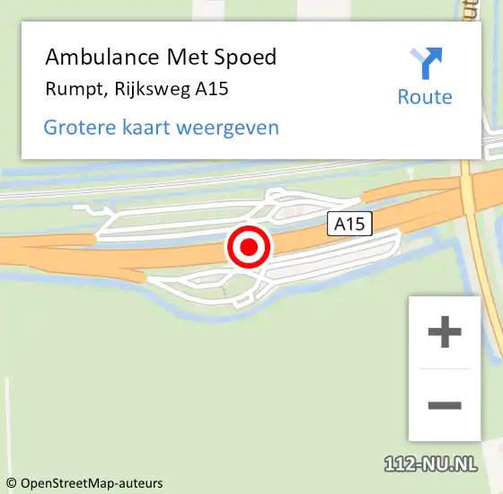 Locatie op kaart van de 112 melding: Ambulance Met Spoed Naar Rumpt, Rijksweg A15 op 9 juli 2021 18:33