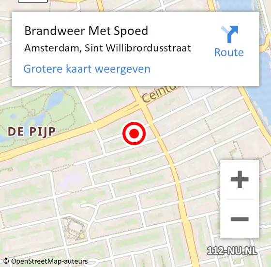 Locatie op kaart van de 112 melding: Brandweer Met Spoed Naar Amsterdam, Sint Willibrordusstraat op 9 juli 2021 18:51
