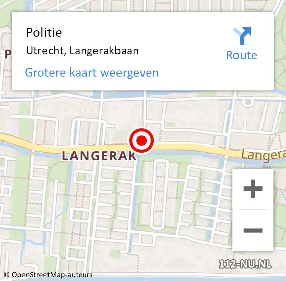 Locatie op kaart van de 112 melding: Politie Utrecht, Langerakbaan op 9 juli 2021 19:39