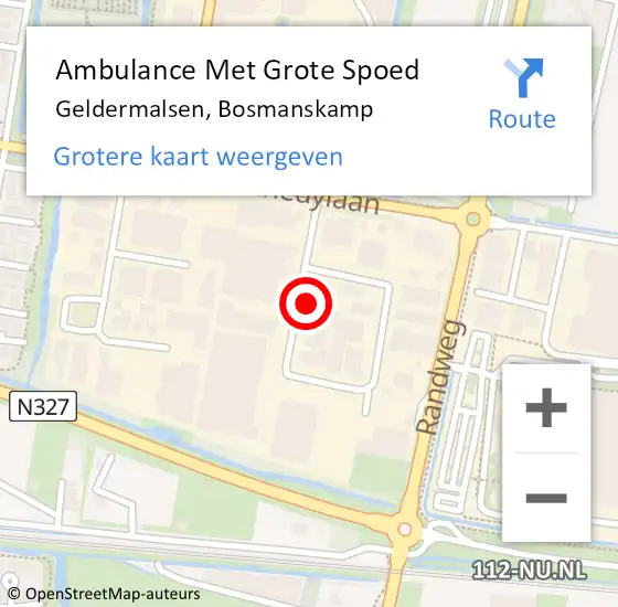 Locatie op kaart van de 112 melding: Ambulance Met Grote Spoed Naar Geldermalsen, Bosmanskamp op 9 juli 2021 20:14