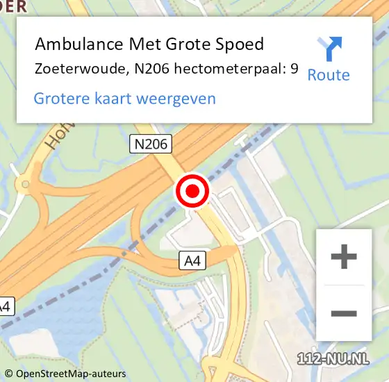 Locatie op kaart van de 112 melding: Ambulance Met Grote Spoed Naar Zoeterwoude, N206 hectometerpaal: 9 op 9 juli 2021 20:23