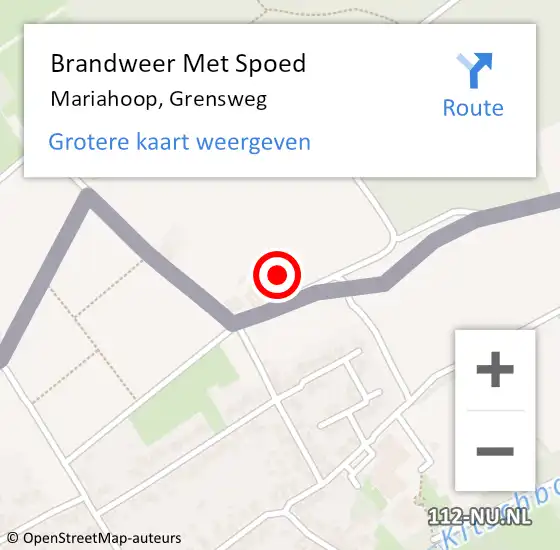 Locatie op kaart van de 112 melding: Brandweer Met Spoed Naar Mariahoop, Grensweg op 9 juli 2021 20:42
