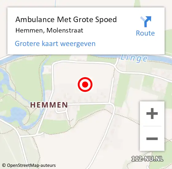 Locatie op kaart van de 112 melding: Ambulance Met Grote Spoed Naar Hemmen, Molenstraat op 9 juli 2021 20:48