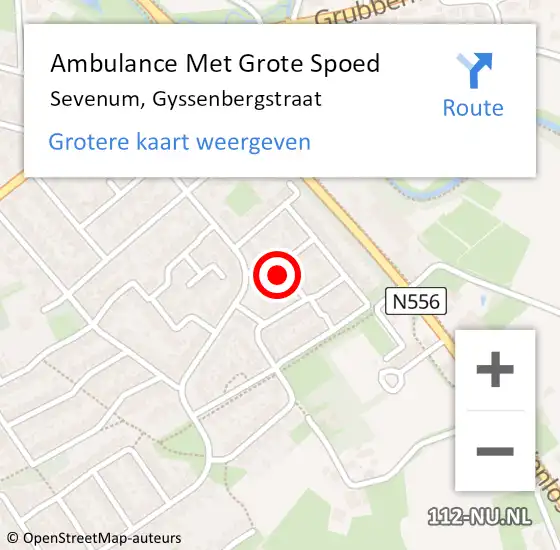 Locatie op kaart van de 112 melding: Ambulance Met Grote Spoed Naar Sevenum, Gyssenbergstraat op 16 juni 2014 00:17