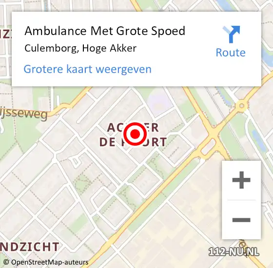 Locatie op kaart van de 112 melding: Ambulance Met Grote Spoed Naar Culemborg, Hoge Akker op 9 juli 2021 21:04