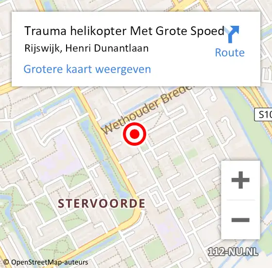 Locatie op kaart van de 112 melding: Trauma helikopter Met Grote Spoed Naar Rijswijk, Henri Dunantlaan op 9 juli 2021 21:23