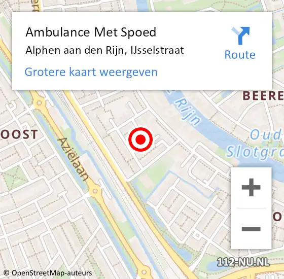 Locatie op kaart van de 112 melding: Ambulance Met Spoed Naar Alphen aan den Rijn, IJsselstraat op 9 juli 2021 21:53