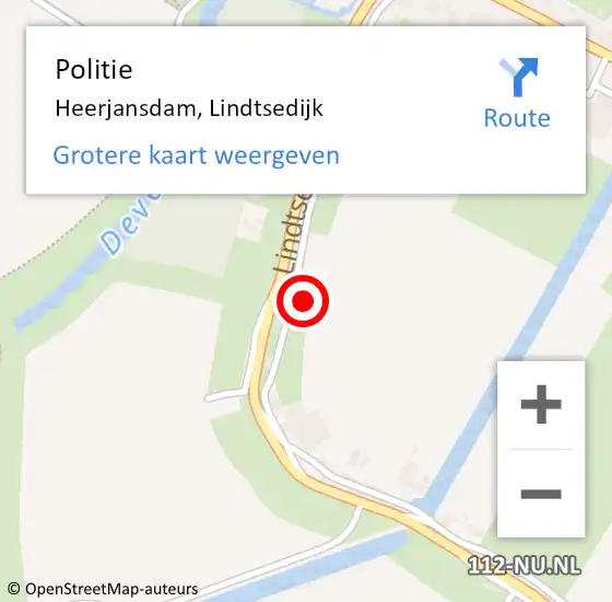 Locatie op kaart van de 112 melding: Politie Heerjansdam, Lindtsedijk op 9 juli 2021 22:01