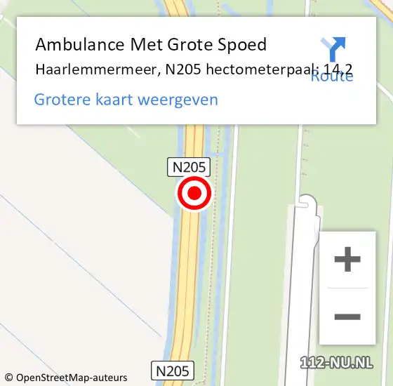Locatie op kaart van de 112 melding: Ambulance Met Grote Spoed Naar Haarlemmermeer, N205 hectometerpaal: 14,2 op 9 juli 2021 22:09