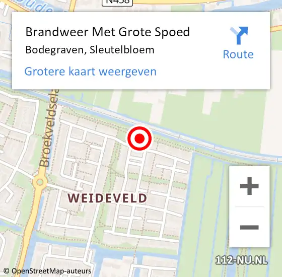 Locatie op kaart van de 112 melding: Brandweer Met Grote Spoed Naar Bodegraven, Sleutelbloem op 9 juli 2021 22:11