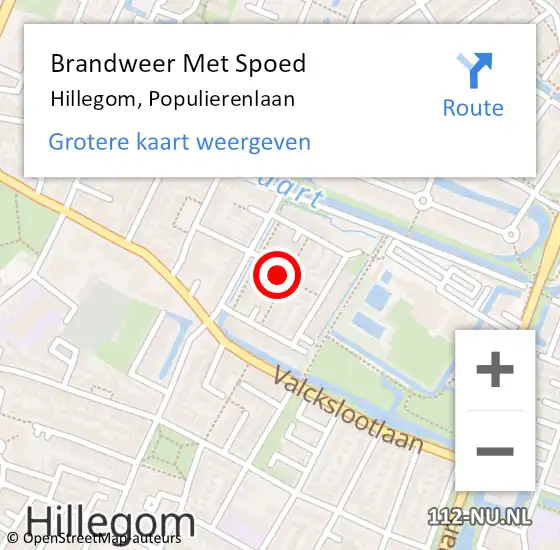 Locatie op kaart van de 112 melding: Brandweer Met Spoed Naar Hillegom, Populierenlaan op 9 juli 2021 22:42