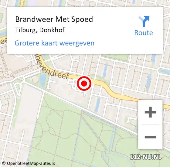 Locatie op kaart van de 112 melding: Brandweer Met Spoed Naar Tilburg, Donkhof op 9 juli 2021 23:37