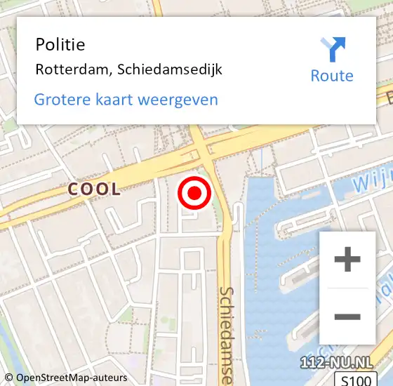 Locatie op kaart van de 112 melding: Politie Rotterdam, Schiedamsedijk op 9 juli 2021 23:45
