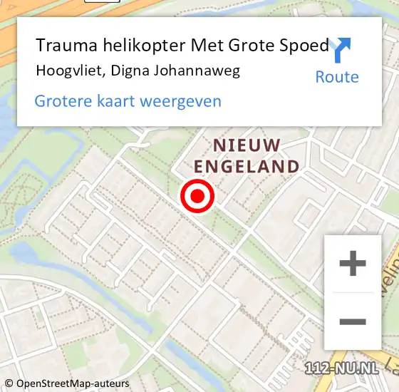 Locatie op kaart van de 112 melding: Trauma helikopter Met Grote Spoed Naar Hoogvliet, Digna Johannaweg op 10 juli 2021 00:20