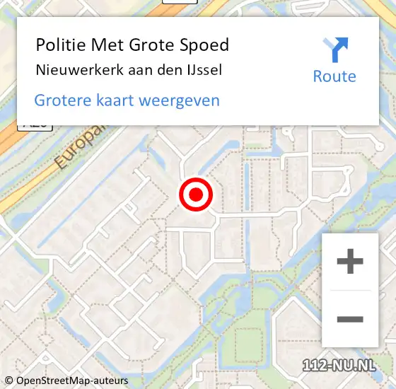 Locatie op kaart van de 112 melding: Politie Met Grote Spoed Naar Nieuwerkerk aan den IJssel op 10 juli 2021 01:04