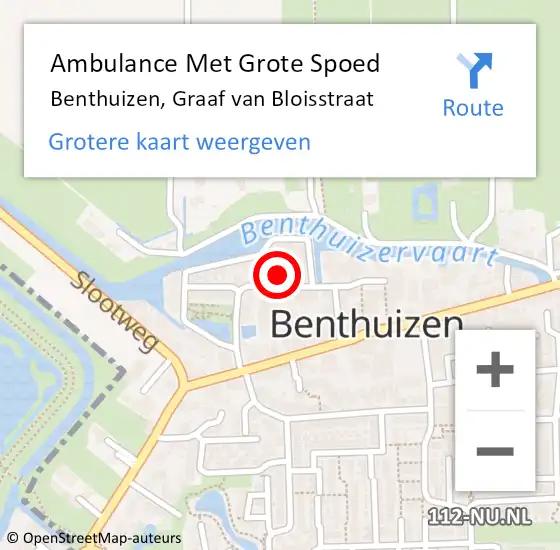 Locatie op kaart van de 112 melding: Ambulance Met Grote Spoed Naar Benthuizen, Graaf van Bloisstraat op 10 juli 2021 02:20