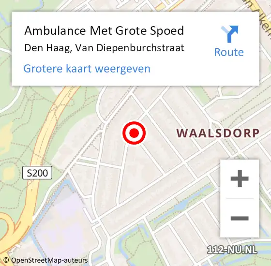 Locatie op kaart van de 112 melding: Ambulance Met Grote Spoed Naar Den Haag, Van Diepenburchstraat op 10 juli 2021 02:56