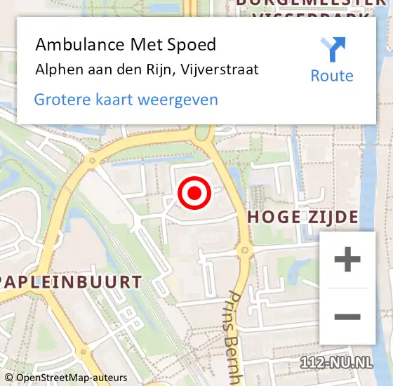 Locatie op kaart van de 112 melding: Ambulance Met Spoed Naar Alphen aan den Rijn, Vijverstraat op 10 juli 2021 03:56