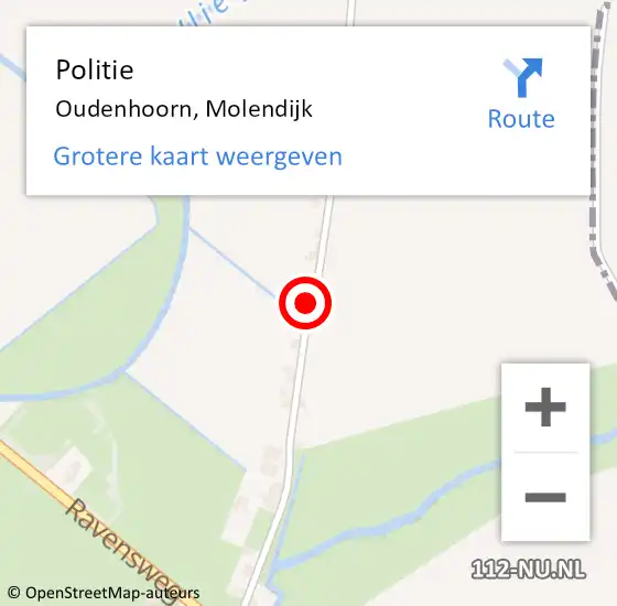 Locatie op kaart van de 112 melding: Politie Oudenhoorn, Molendijk op 10 juli 2021 05:02