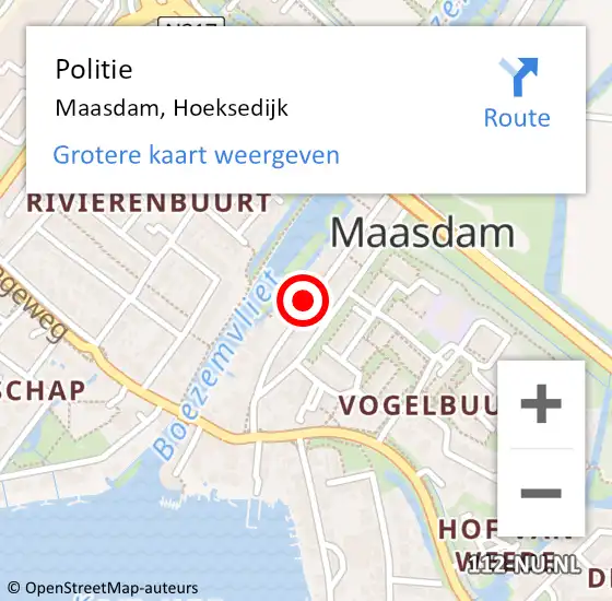 Locatie op kaart van de 112 melding: Politie Maasdam, Hoeksedijk op 10 juli 2021 06:49