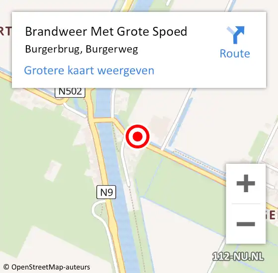 Locatie op kaart van de 112 melding: Brandweer Met Grote Spoed Naar Burgerbrug, Burgerweg op 10 juli 2021 07:23