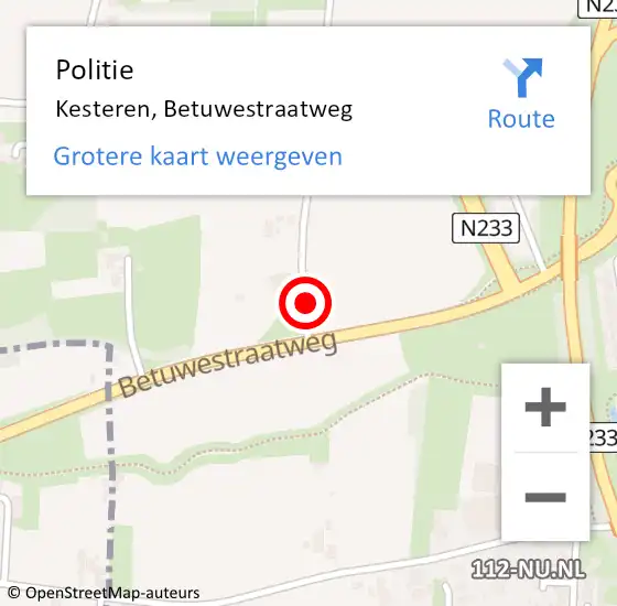 Locatie op kaart van de 112 melding: Politie Kesteren, Betuwestraatweg op 10 juli 2021 08:01
