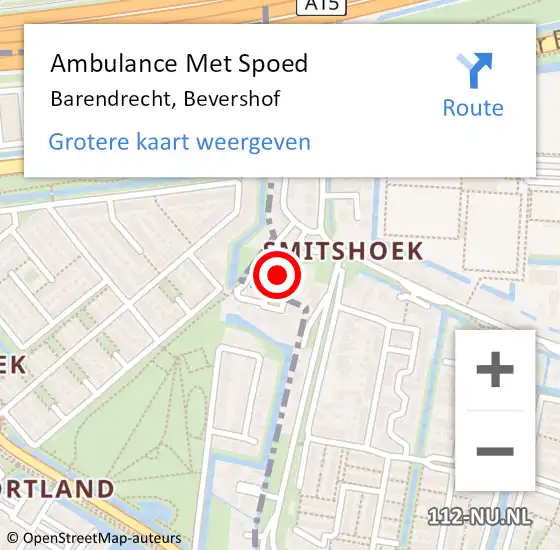 Locatie op kaart van de 112 melding: Ambulance Met Spoed Naar Barendrecht, Bevershof op 10 juli 2021 08:31