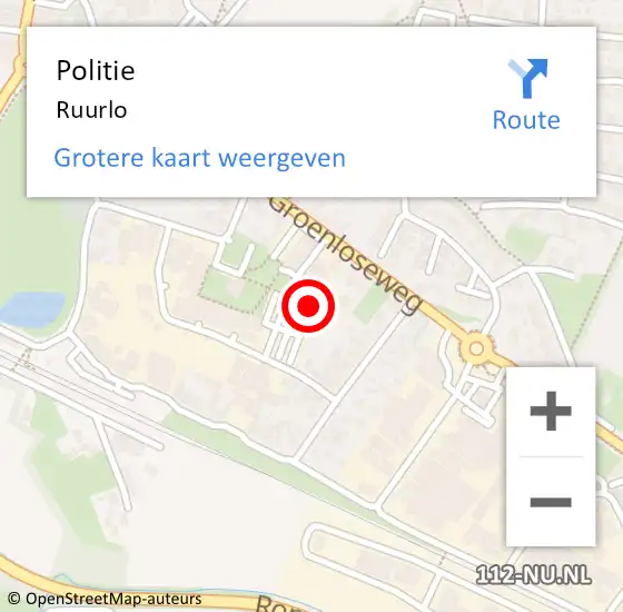 Locatie op kaart van de 112 melding: Politie Ruurlo op 10 juli 2021 08:49