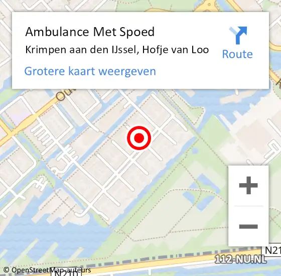 Locatie op kaart van de 112 melding: Ambulance Met Spoed Naar Krimpen aan den IJssel, Hofje van Loo op 10 juli 2021 09:55