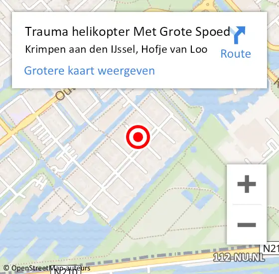 Locatie op kaart van de 112 melding: Trauma helikopter Met Grote Spoed Naar Krimpen aan den IJssel, Hofje van Loo op 10 juli 2021 09:58