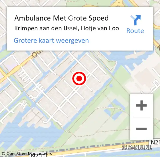 Locatie op kaart van de 112 melding: Ambulance Met Grote Spoed Naar Krimpen aan den IJssel, Hofje van Loo op 10 juli 2021 09:59