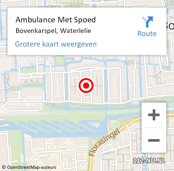 Locatie op kaart van de 112 melding: Ambulance Met Spoed Naar Bovenkarspel, Waterlelie op 10 juli 2021 10:14