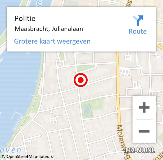 Locatie op kaart van de 112 melding: Politie Maasbracht, Julianalaan op 10 juli 2021 10:16