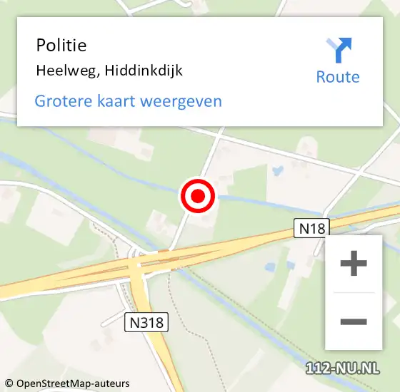 Locatie op kaart van de 112 melding: Politie Heelweg, Hiddinkdijk op 10 juli 2021 10:17