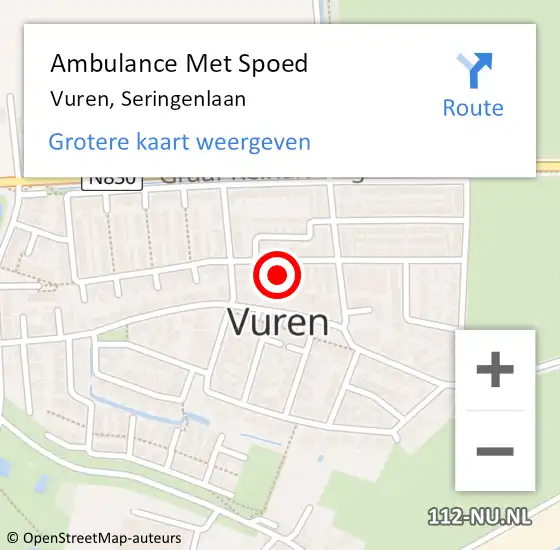 Locatie op kaart van de 112 melding: Ambulance Met Spoed Naar Vuren, Seringenlaan op 10 juli 2021 10:45