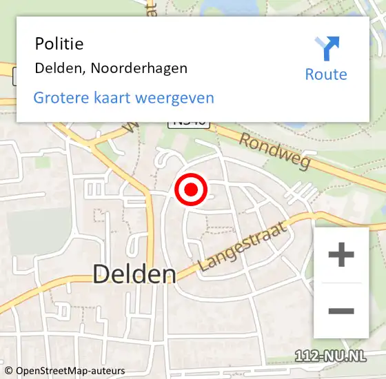 Locatie op kaart van de 112 melding: Politie Delden, Noorderhagen op 10 juli 2021 11:27