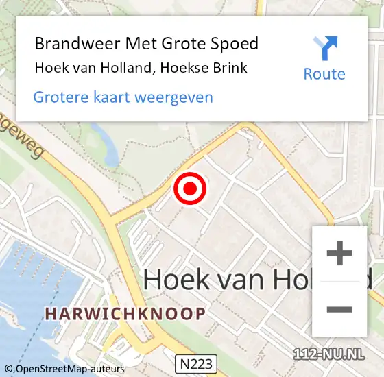 Locatie op kaart van de 112 melding: Brandweer Met Grote Spoed Naar Hoek van Holland, Hoekse Brink op 10 juli 2021 11:28