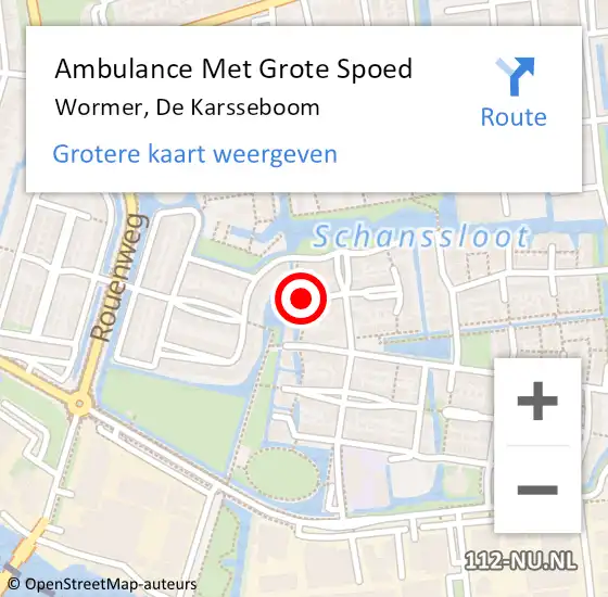 Locatie op kaart van de 112 melding: Ambulance Met Grote Spoed Naar Wormer, De Karsseboom op 10 juli 2021 11:55